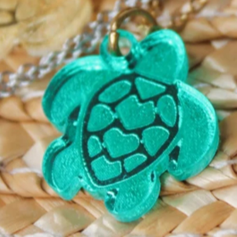 Turtle Necklace Green Acrylic Pendant with 18 inch Gold Chain